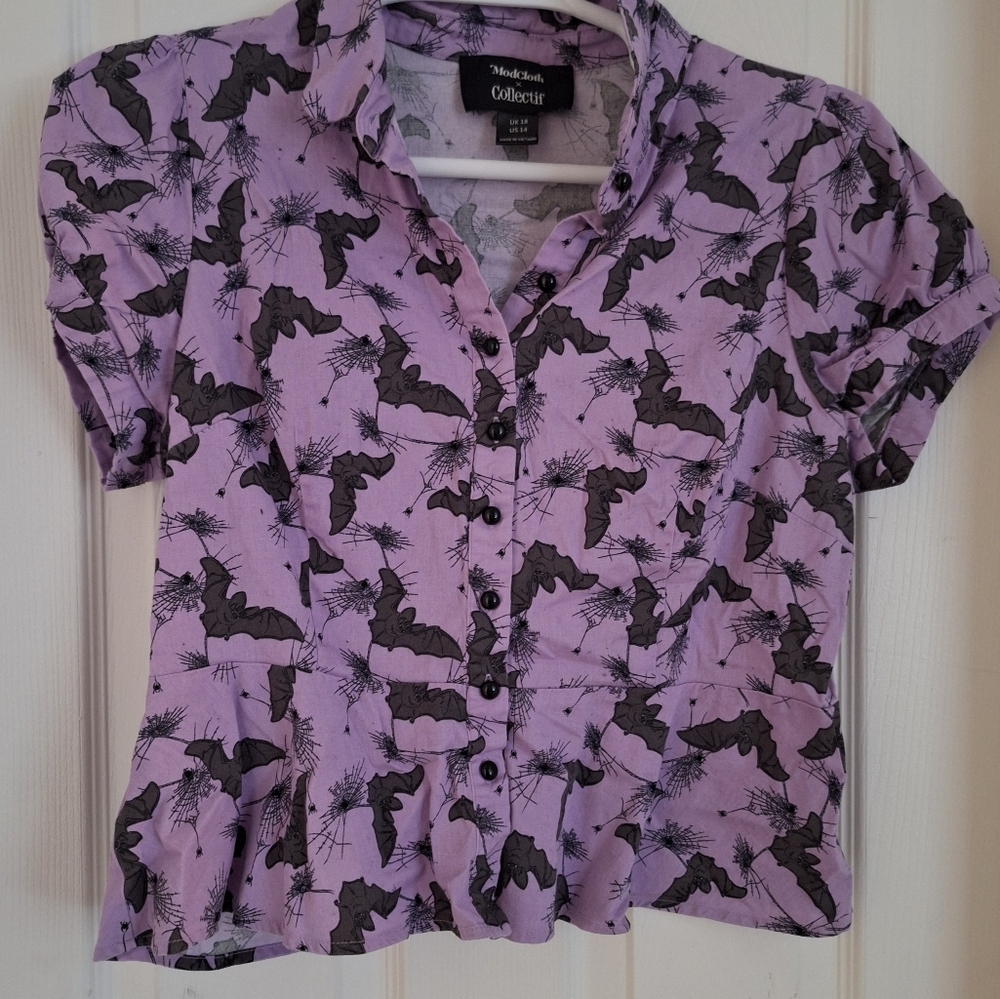 Modcloth Purple Bat Print Top